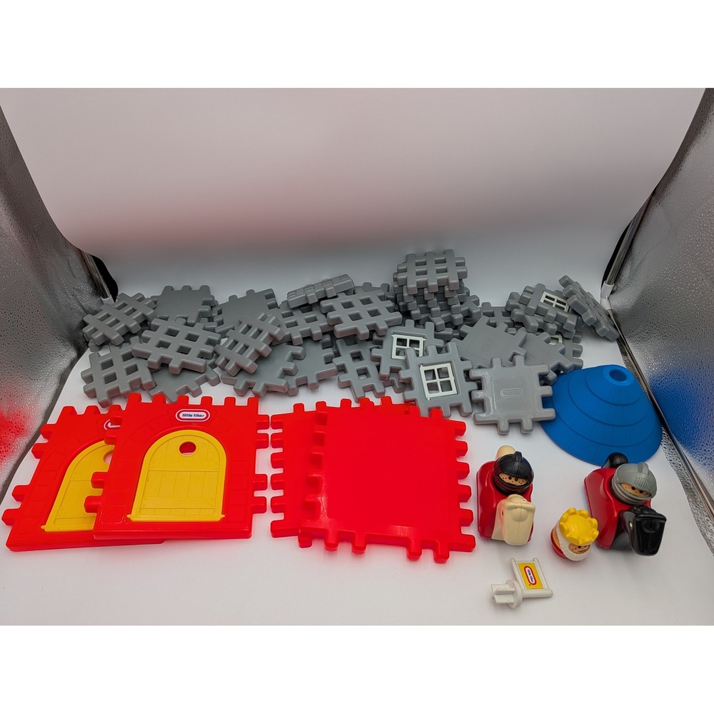 Little Tikes Waffle Blocks Castle Knight King Horse Lot 36 Gray Blocks Figures